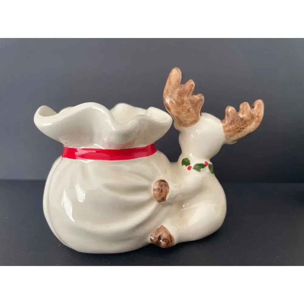 Vintage Christmas 1970s Fitz and Floyd Pr. Reindeer Candle Holders & Box Rudolph